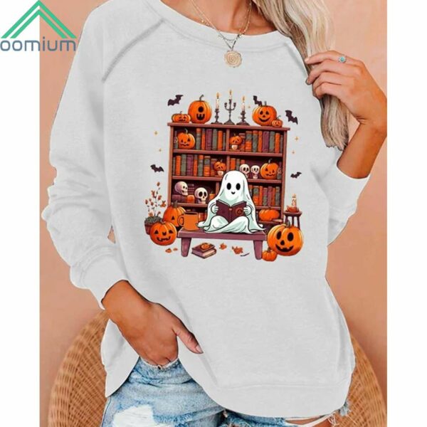 Halloween Library Ghost Books Print Sweatshirt