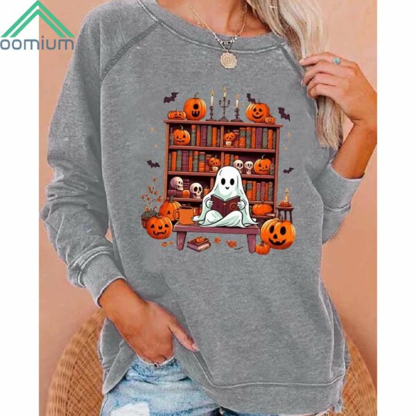 Halloween Library Ghost Books Print Sweatshirt