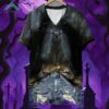 Halloween Magical Black Cat Print Shirt