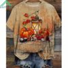 Halloween Pumpkin Oil Painting Print Short Sleeve Shirt