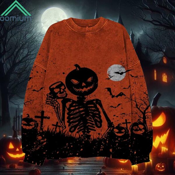 Halloween Pumpkin Skull Crew Neck Sweatshirt