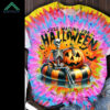 Halloween Pumpkin Skull Tie Dye Print Short Sleeve Shirt