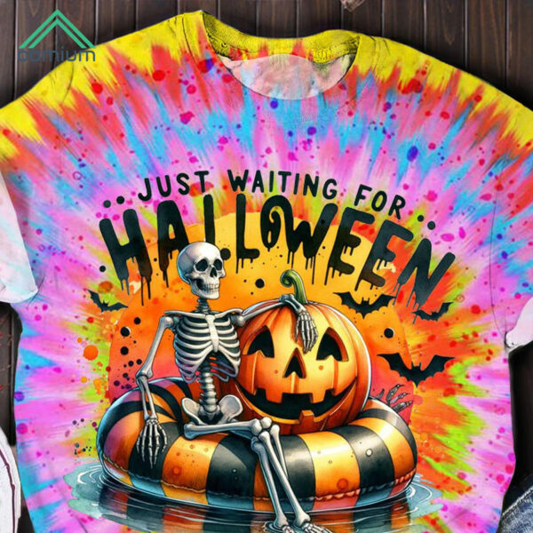 Halloween Pumpkin Skull Tie Dye Print Short Sleeve Shirt