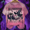 Halloween Pumpkin Witch Retro Print Short Sleeve Shirt