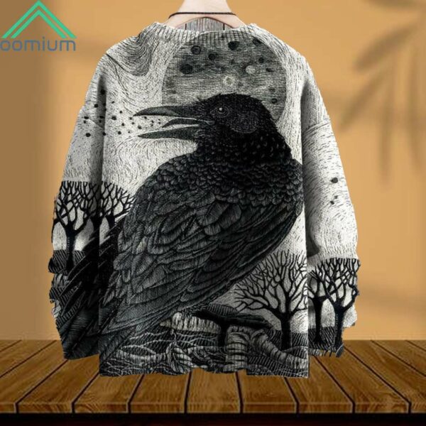 Halloween Raven Pattern Art Print Casual Knit Pullover Sweater