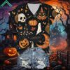 Halloween Skull Pumpkin Print Short Sleeve Shirt