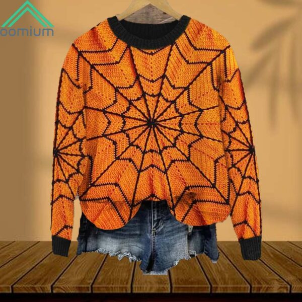 Halloween Spider Web Crochet Cozy Knit Sweater