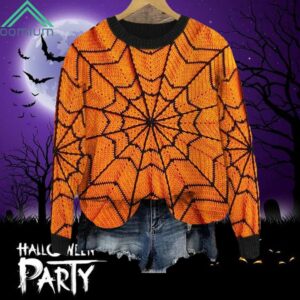 Halloween Spider Web Crochet Cozy Knit Sweater