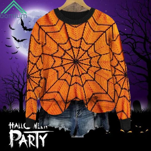 Halloween Spider Web Crochet Cozy Knit Sweater