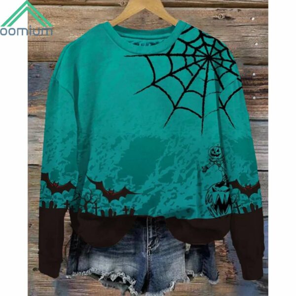 Halloween Spider Web and Bat Print Sweatshirt