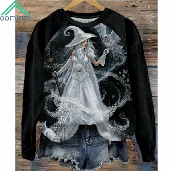 Halloween Witch Elf Print Long Sleeve Sweatshirt