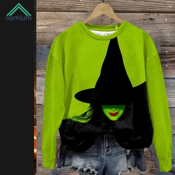 Halloween Witch Print Round Neck Sweatshirt