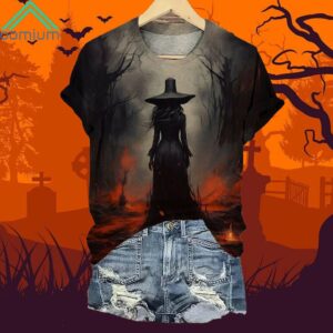 Halloween Witch Printed Crew Neck Shirt