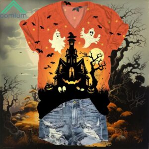 Happy Ghost V Neck Short Sleeve Shirt