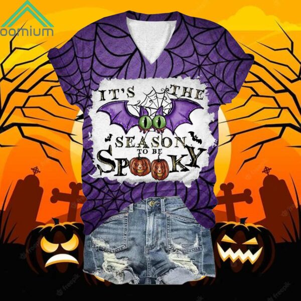 It's The Season To Be Spooky Bat Print V Neck Shirt