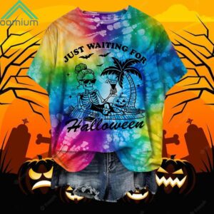 Just Waiting For Halloween Funny Skull Print Shirt