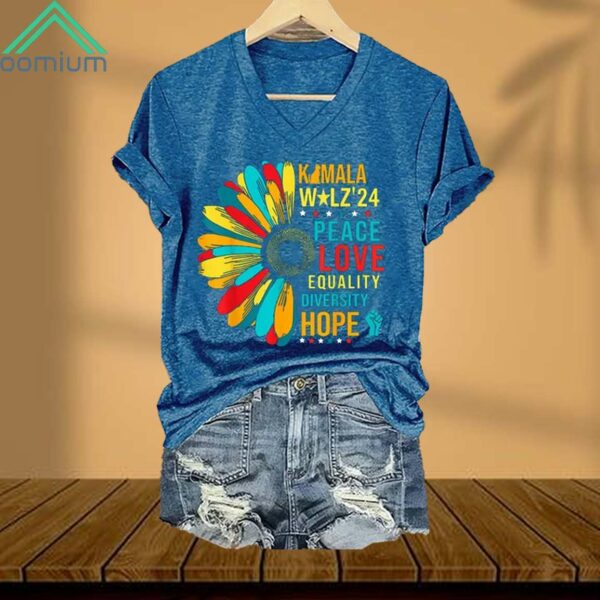 Kamala Walz 2024 Peace Love Equalty Hope V Neck Shirt