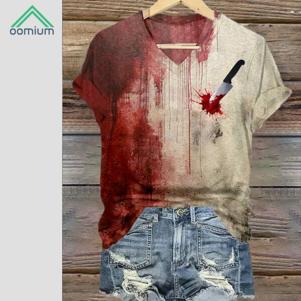 Knife Bloody Halloween Print Casual Shirt