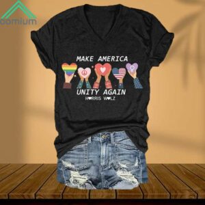 Make America Unity Again Harris Walz V Neck Shirt