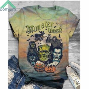 Monster Mash Halloween Retro Print Short Sleeve Shirt