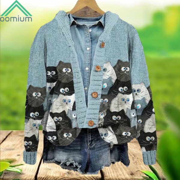 Patchwork Cats Pattern Knit Cardigan