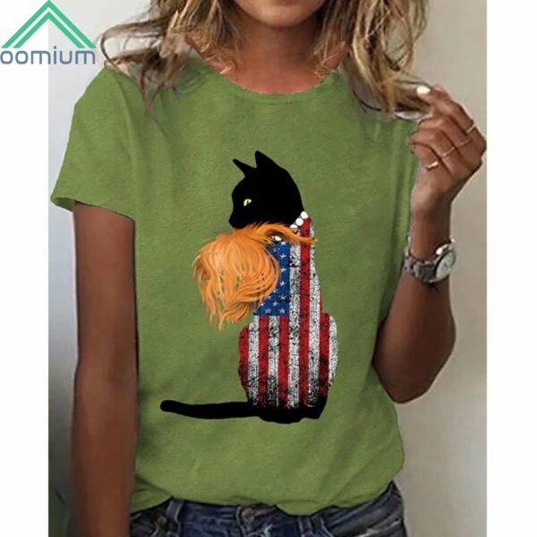 Pearl Necklace Flag Cat Ladies Shirt