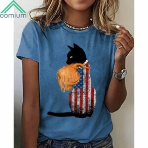 Pearl Necklace Flag Cat Ladies Shirt