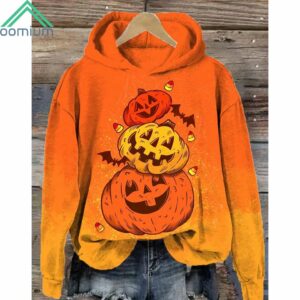 Pumpkin Halloween Printed Hooded Sweatshirt