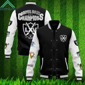 Raiders LXV 1960 2024 3X Super Bowl Champions Baseball Jacket 3