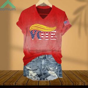 Red American Flag Vote Trump V Neck Shirt