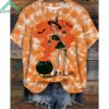 Retro Halloween Cartoon Tie Dye Printed Crew Neck Short Sleeve Shirt