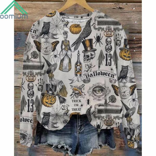 Retro Halloween Printed Long Sleeve Casual Shirt