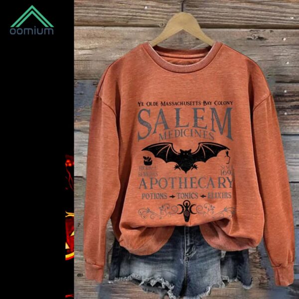 Retro Halloween Ye Olde Massachusetts Bay Colony Salem Apothecary Potion Print Sweatshirt