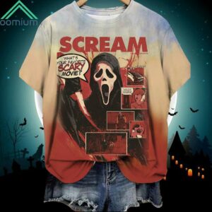 Scream Scary Mask Halloween Gradient Print Short Sleeve Shirt