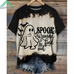 Spook Around and Find Out Ghost Print Round Neck Shirt