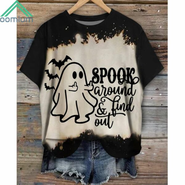 Spook Around and Find Out Ghost Print Round Neck Shirt