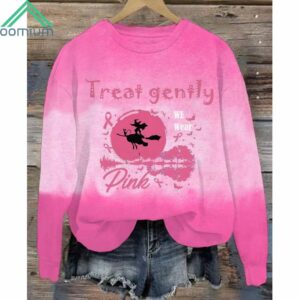 Treat Gently We Wear Pink Breast Cancer Witch Sweatshirt