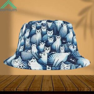 Unisex Hot Blue Cat Print Bucket Hat