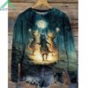 Vintage Halloween Cat Painting Print Long Sleeve Shirt