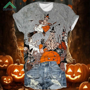 Vintage Witches Pumpkins & Bats Print Shirt