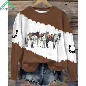 Western Horse Print Crew Neck Sweatshirt