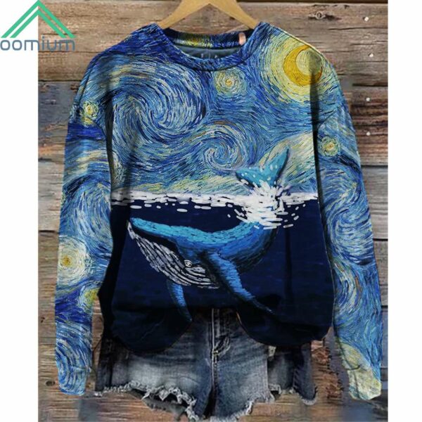 Whale at Starry Night Art Cozy Sweatshirt