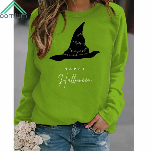 Witch Hat Happy Halloween Printed Crew Neck Sweatshirt