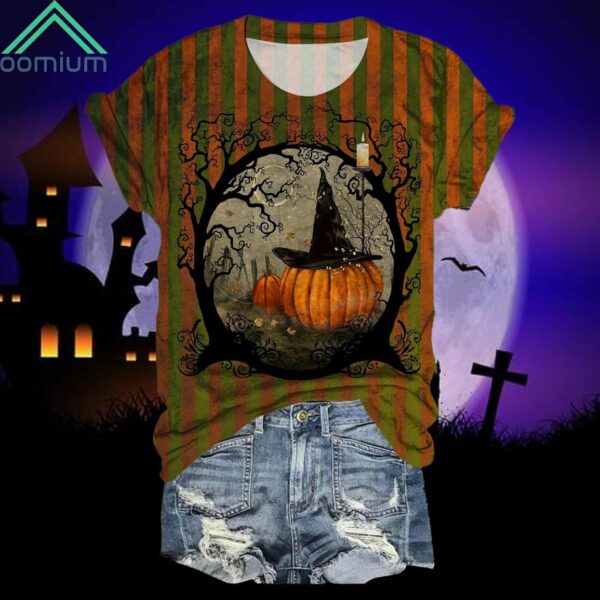 Witch Hat Pumpkin Print Casual Shirt