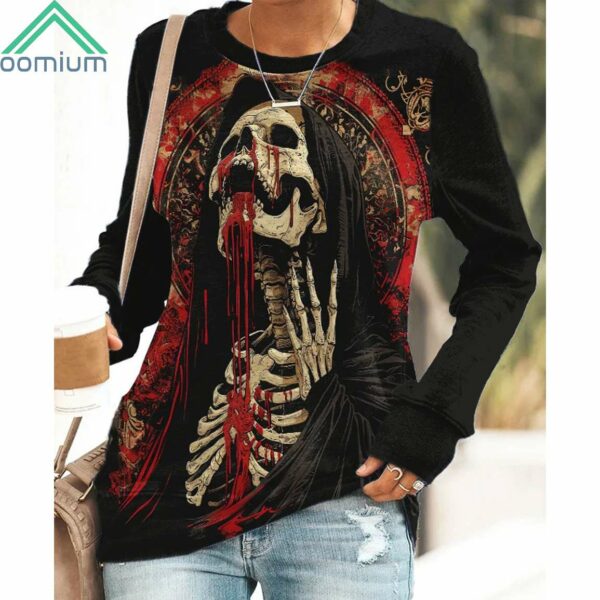 Women'S Halloween Scary Skeleton Printed T Shirt