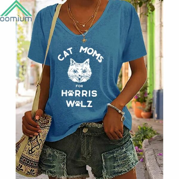 Women's Cat Dads For Harris Walz V Neck Shirt