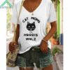 Women's Cat Dads For Harris Walz V Neck Shirt