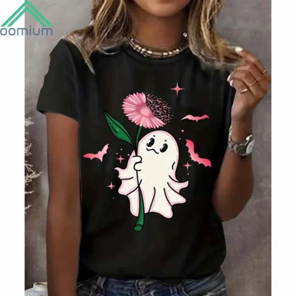 Women's Cute Ghosts Print Breast Cancer Awareness Shirt