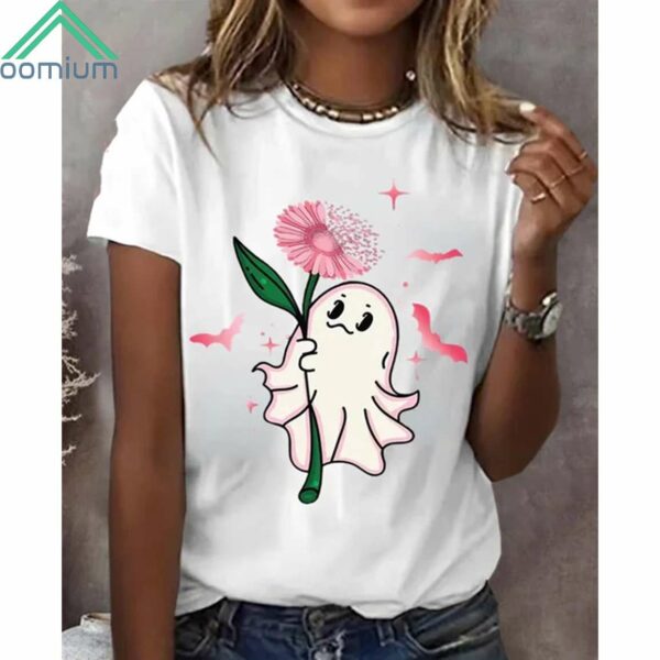 Women's Cute Ghosts Print Breast Cancer Awareness Shirt