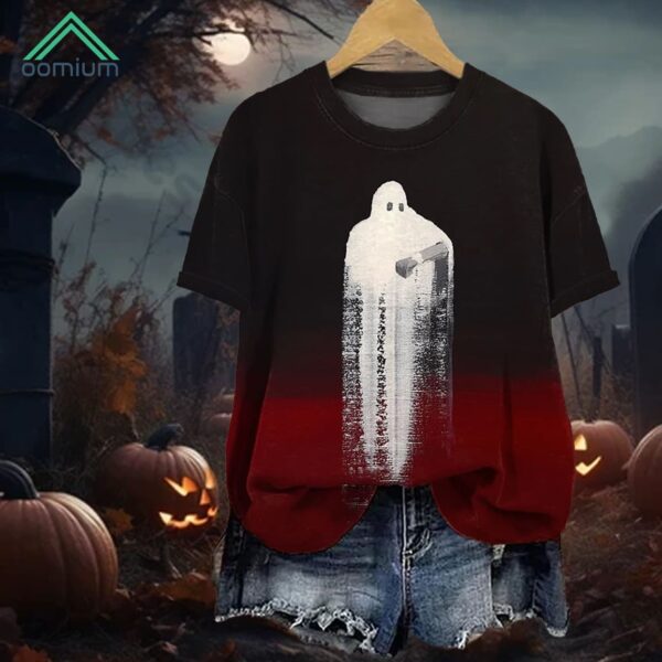 Women's Halloween Blood Ghost Print Shirt